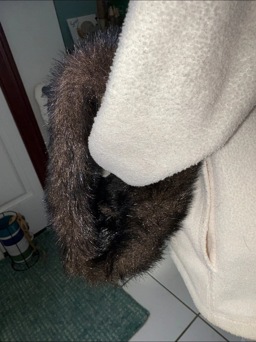 Hand Warmer  Muff   Faux fur Around the neck string keeper Brown black  adult